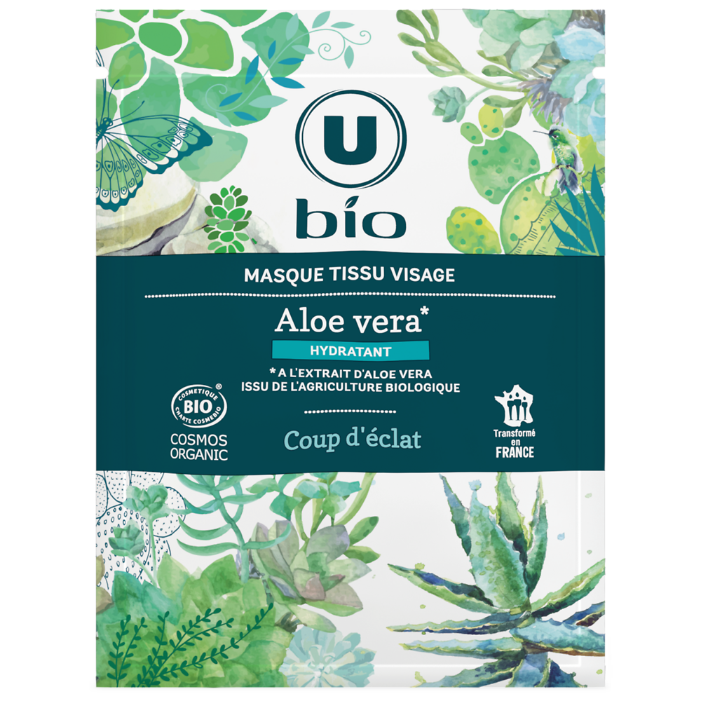 U BIO Masque visage tissu coup d'éclat aloé véra U BIO x1 unité