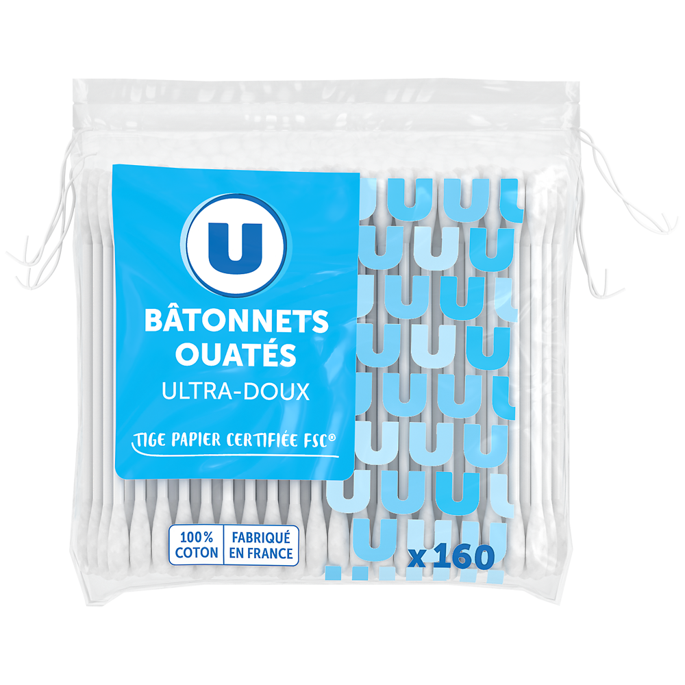 U Bâtonnets ouatés stick papier  sachet recharge  de 160