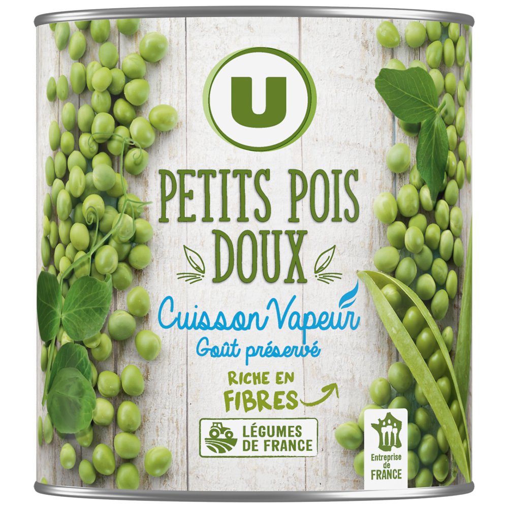 U Petits pois doux Cuisson vapeur - Boîte de 530g net égoutté