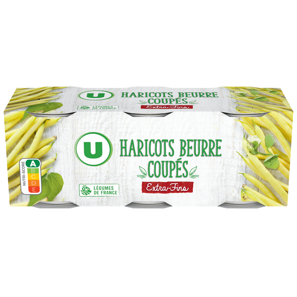 U Haricots beurre coupés extra fins - 3  boîtes de 110g net égoutté