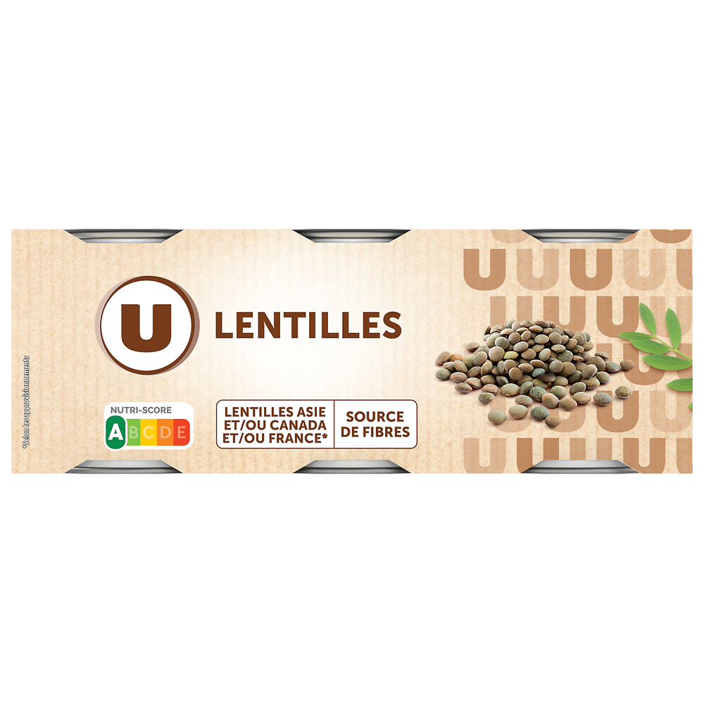 U Lentilles - 3 boîtes de 130g net égoutté