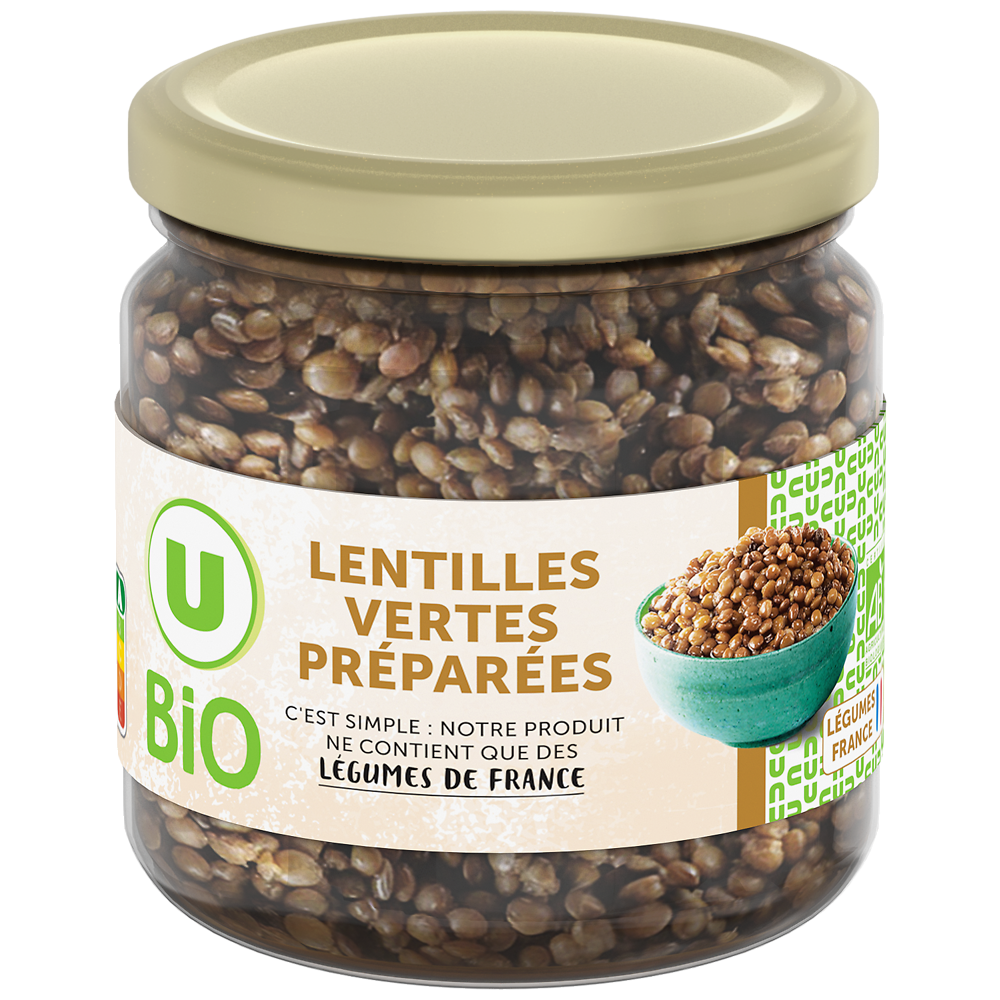 U BIO Lentilles vertes préparées  bocal de 37cl