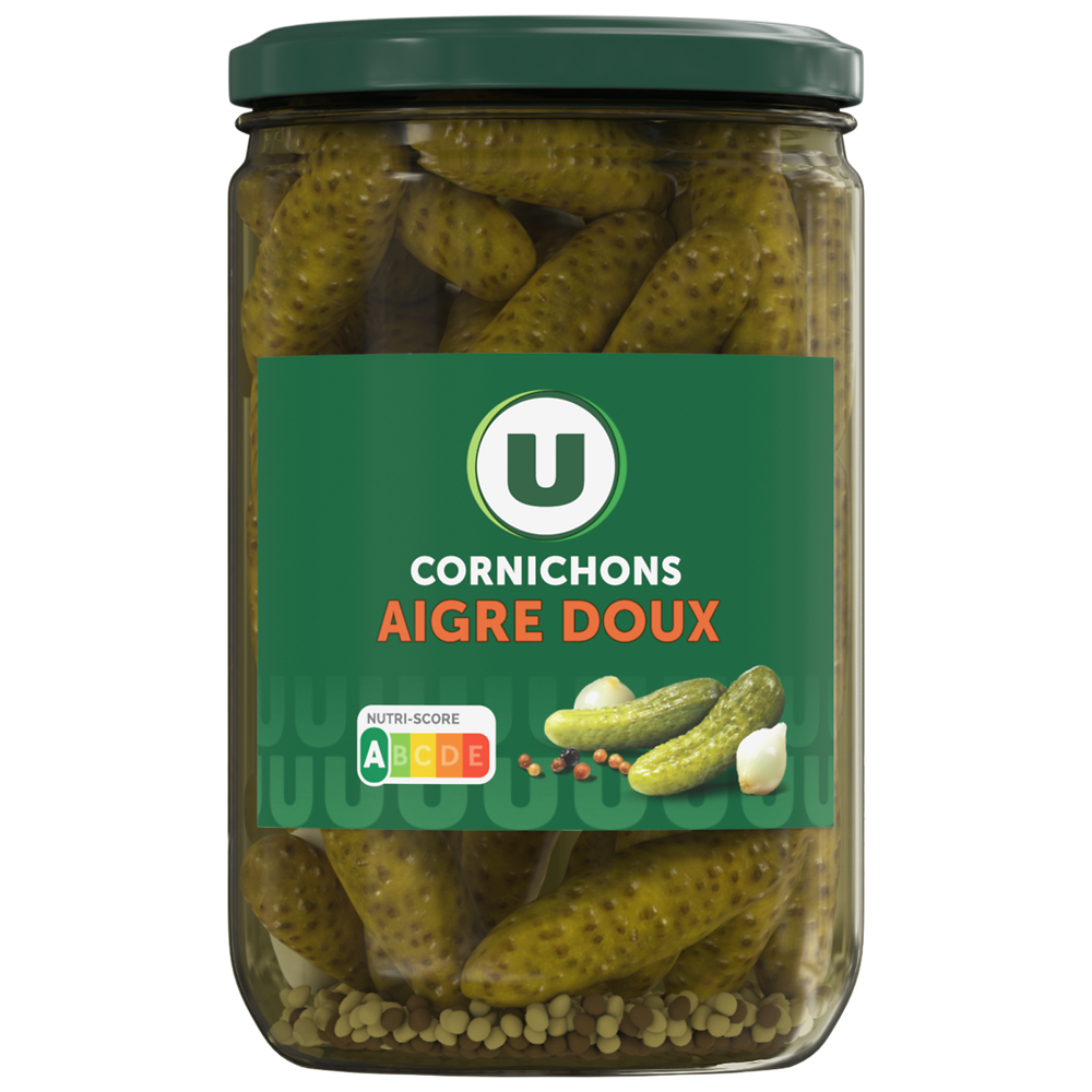 U Cornichons aigre doux  bocal 37cl, 185g