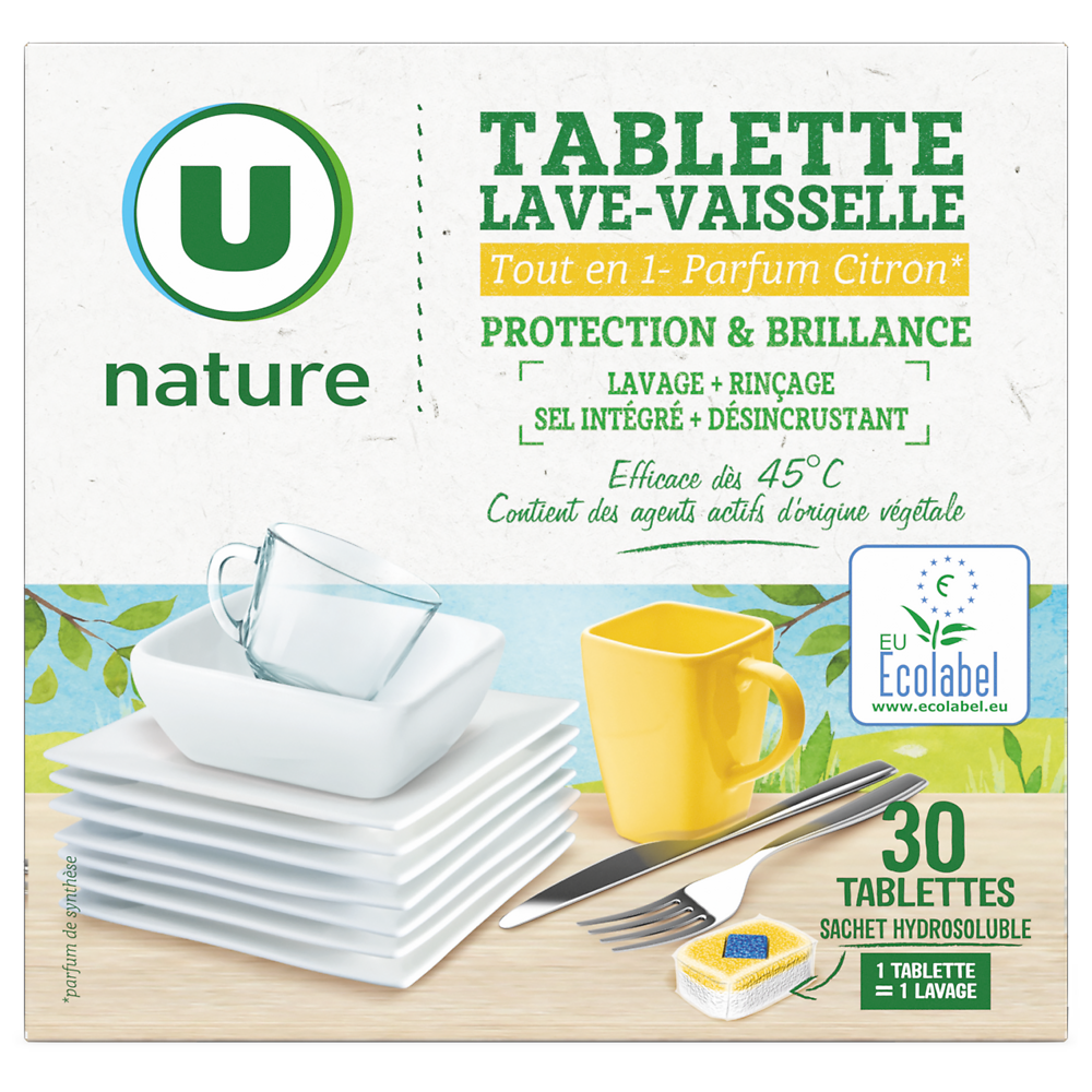 U NATURE Tablettes lave vaisselle tout en 1 citron  x30