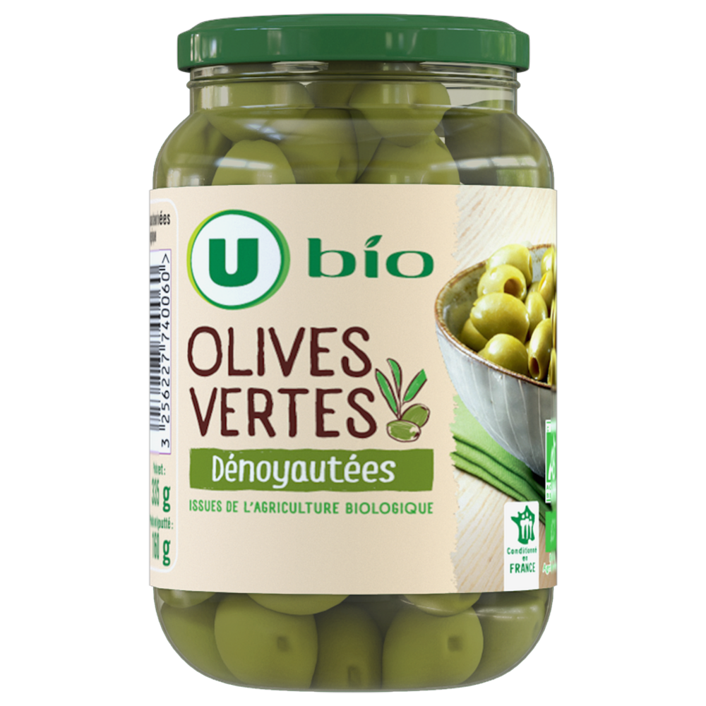 U BIO Olives vertes dénoyautées  bocal de 37cl, 160g