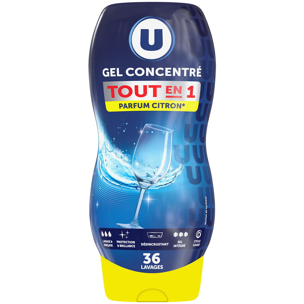 U Gel lave-vaisselle tout en 1 parfum citron flacon 720ml