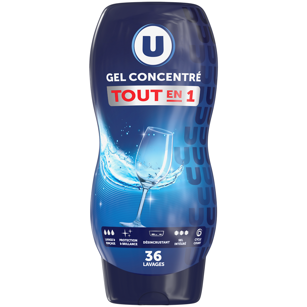 U Gel liquide lave-vaisselle tout en 1 flacon 720ml