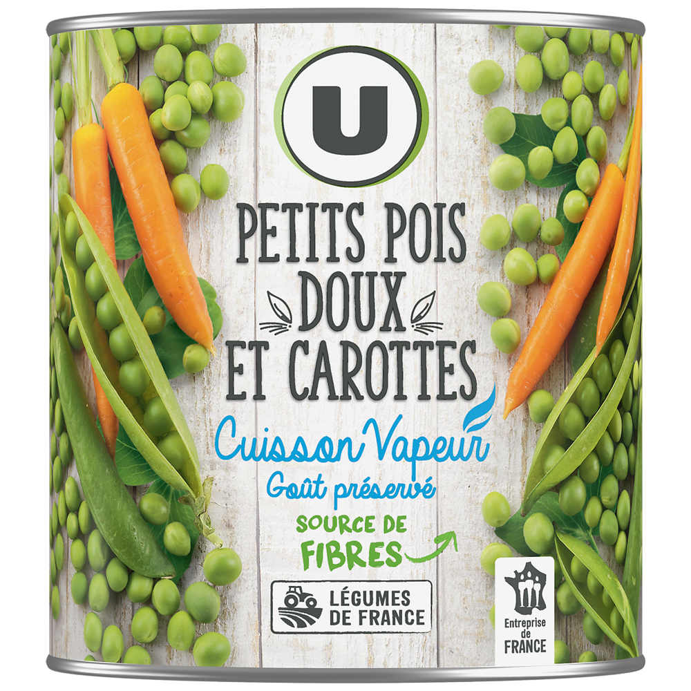 U Petits pois doux et carottes Cuisson vapeur - Boîte de 530g net égoutté