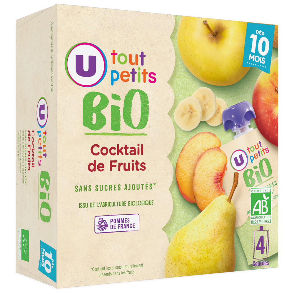 U TOUT PETITS BIO Gourdes Bébé Cocktail de fruits dès 10 mois, 4x90g