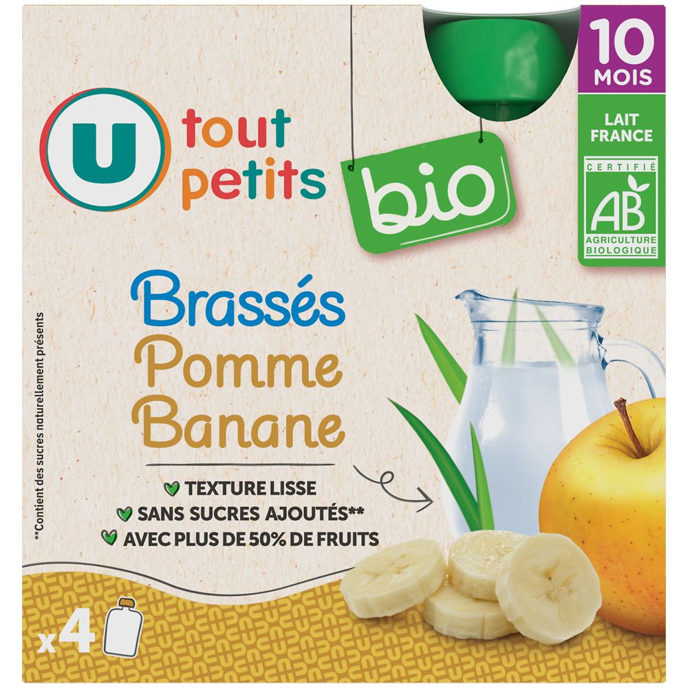 U TOUT PETITS BIO Gourdes Bébé Pomme Banane Yaourt dès 10 mois, 4x85g