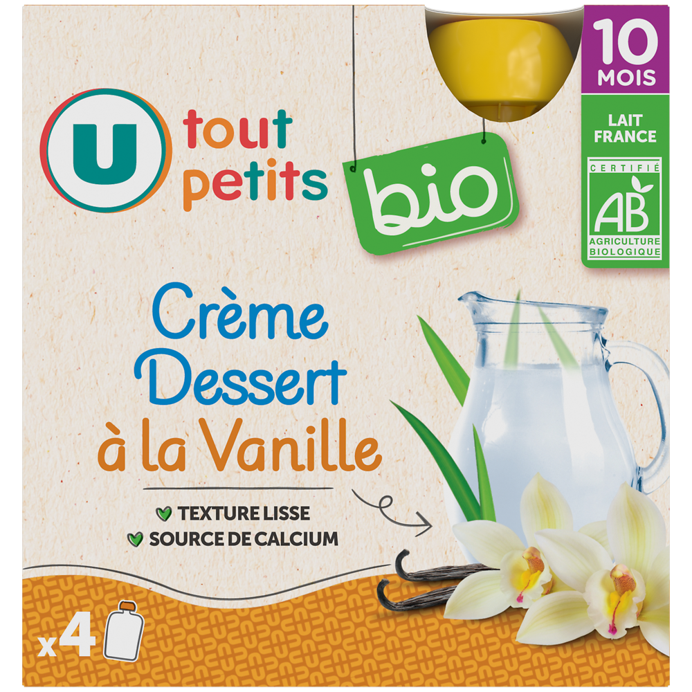 U TOUT PETITS BIO Gourdes Bébé Crème saveur vanille dès 10 mois, 4x85g