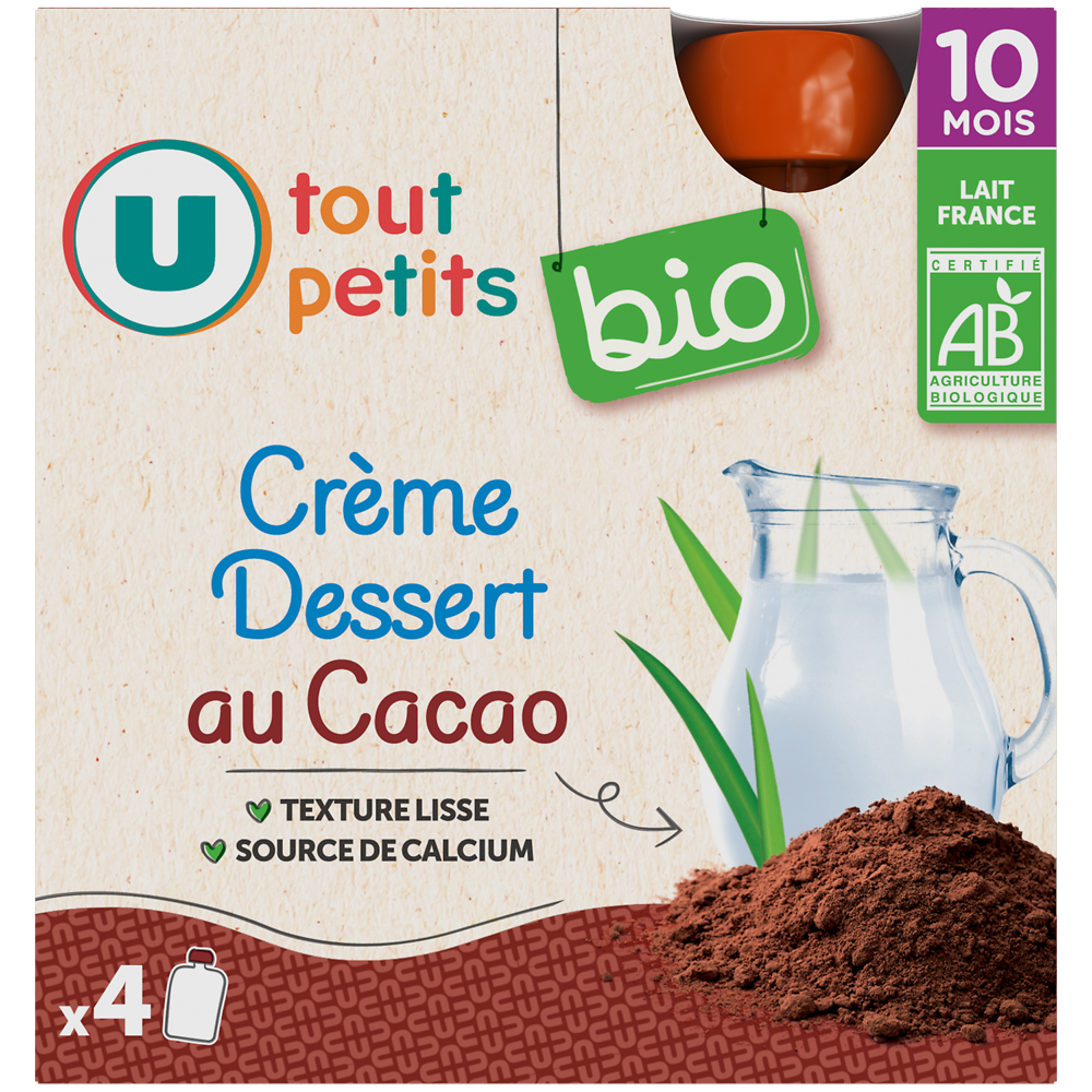 U TOUT PETITS BIO Gourdes Bébé Crème saveur cacao dès 10 mois, 4x85g