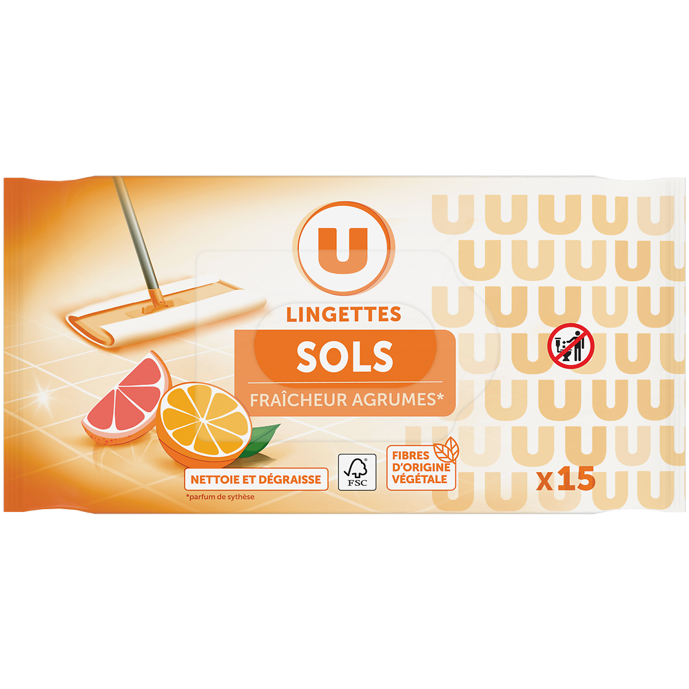 U Lingettes pour les sols fraîcheur agrumes x15