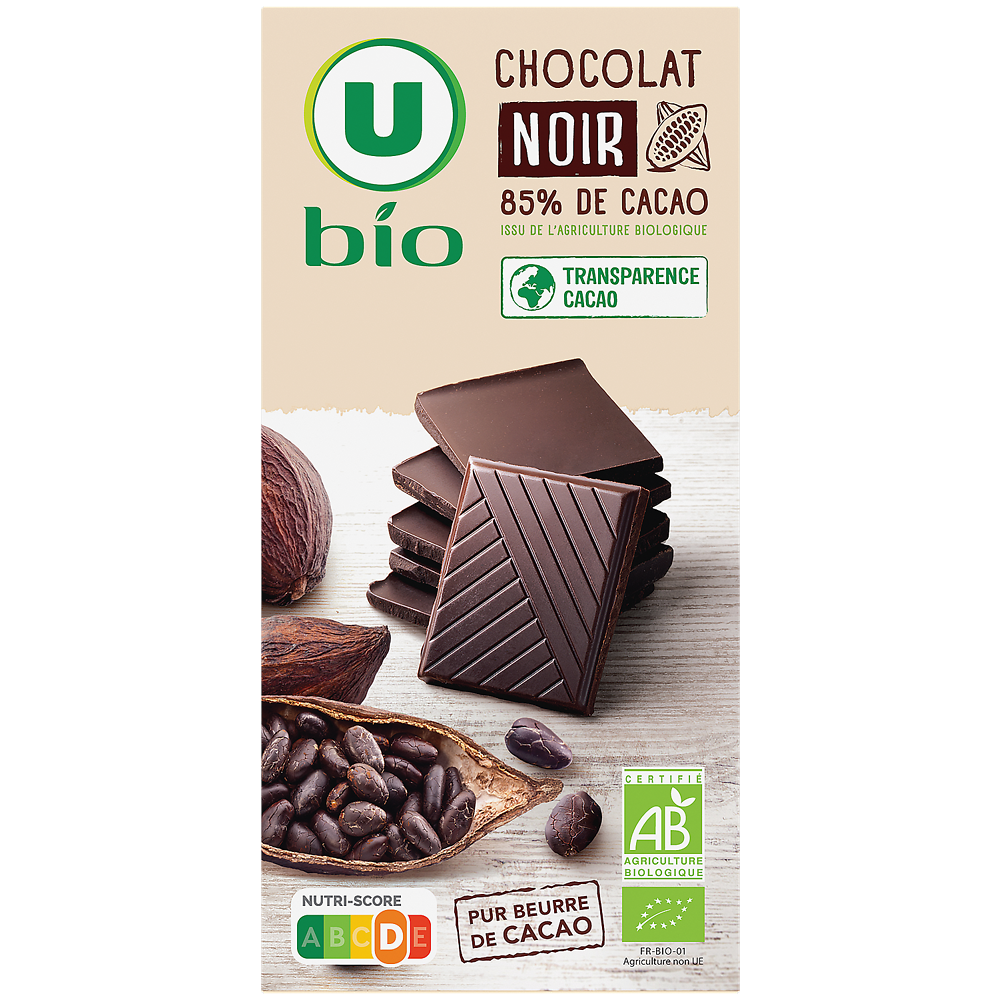 U BIO Chocolat noir 85%  tablette de 100g