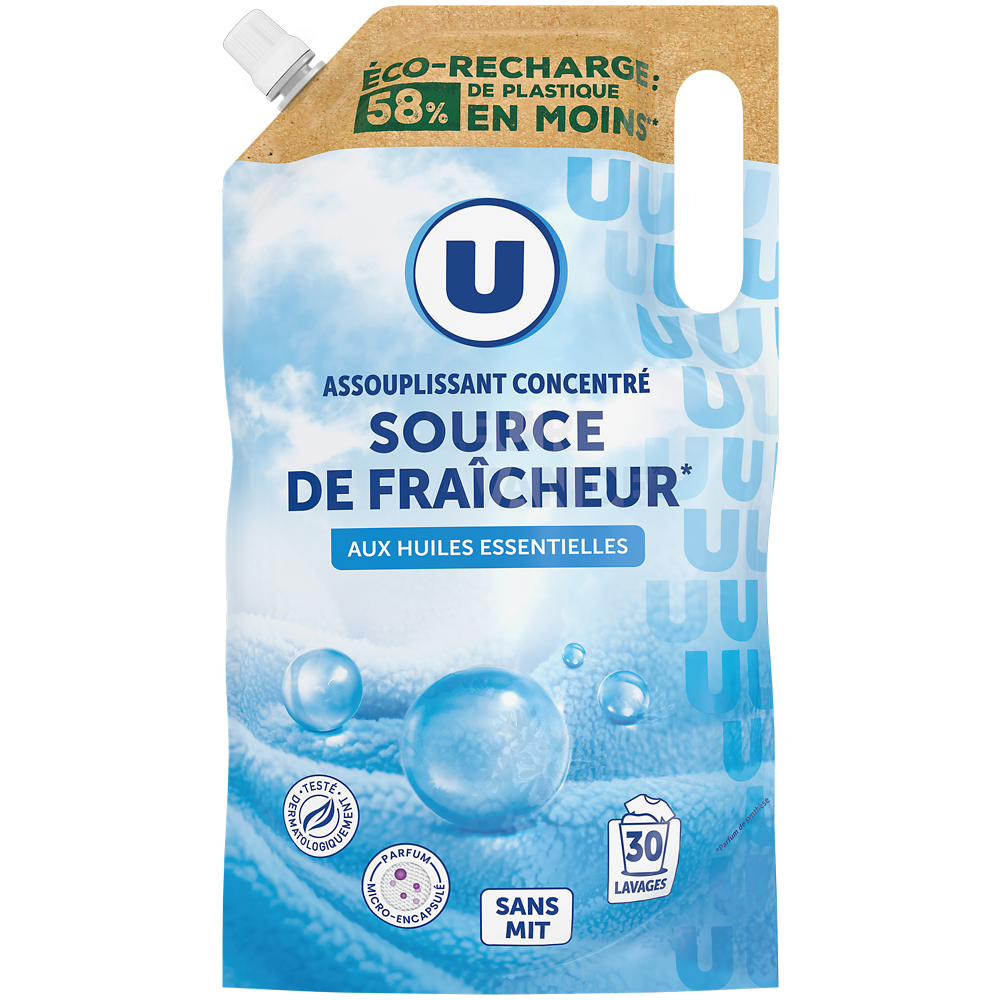 U Adoucissant concentré parfum source de fraîcheur  recharge 750ml