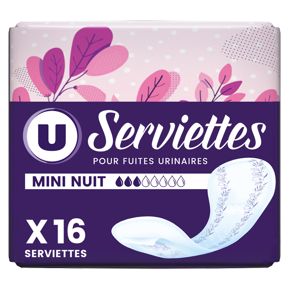 U Serviettes incontinence mini nuit, x16