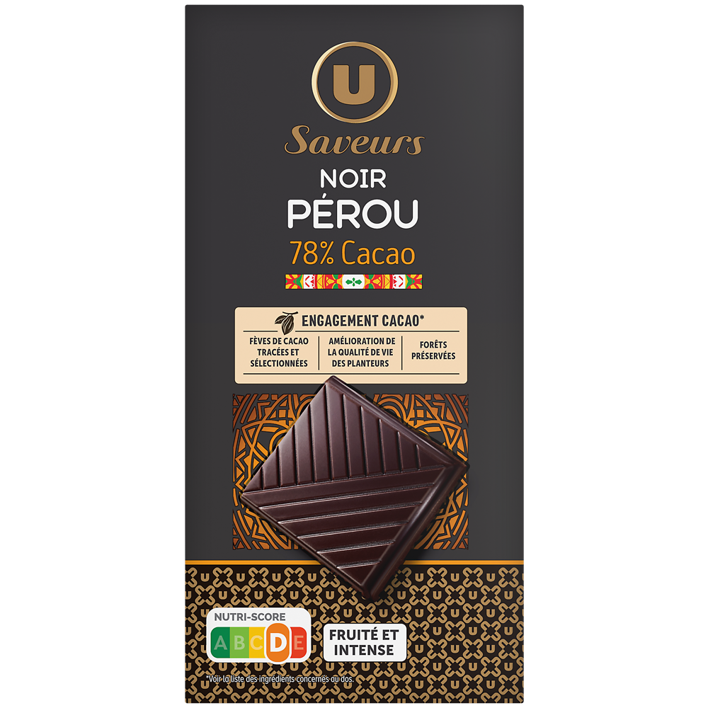 U Chocolat noir 78% cacao Pérou  Tablette de 100g