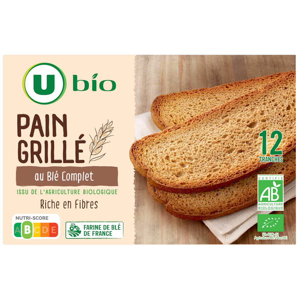 U BIO Pain grillé au blé complet  250g