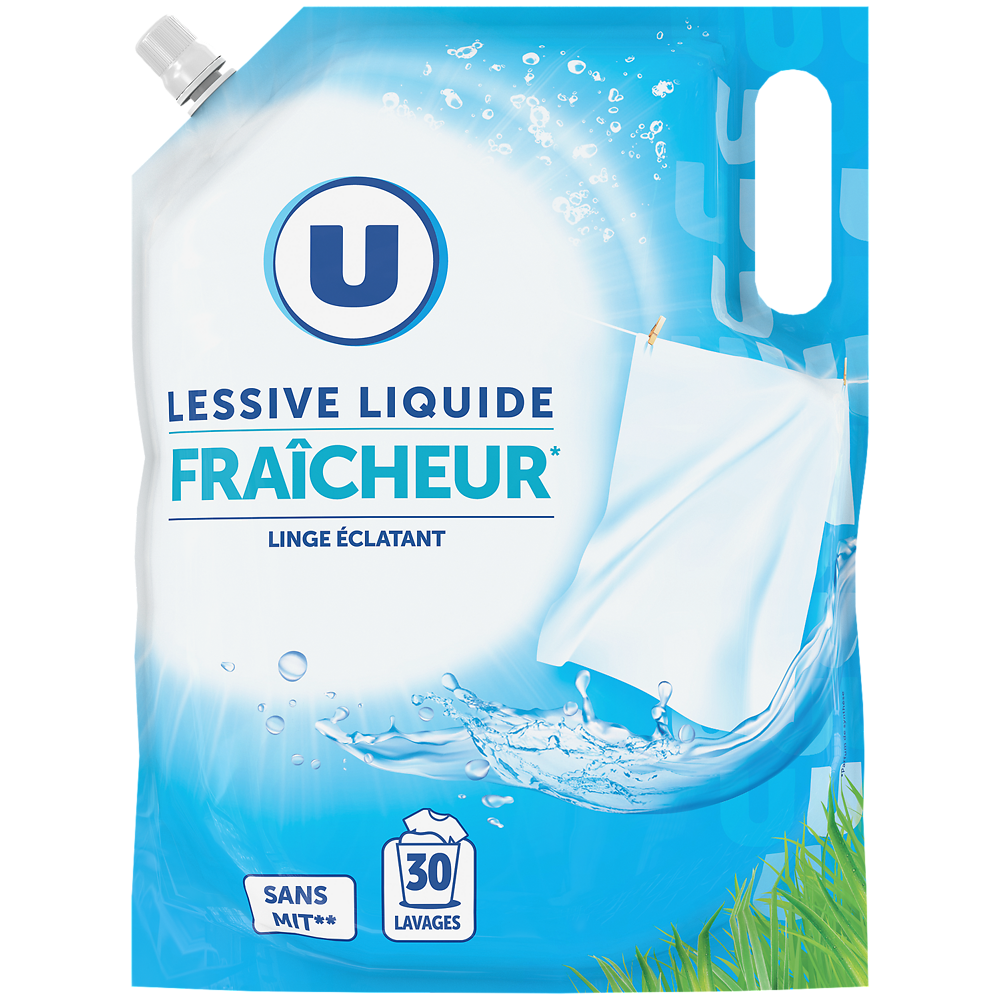 U Lessive liquide éco-recharge fraicheur 30 lavages 1,5 litres