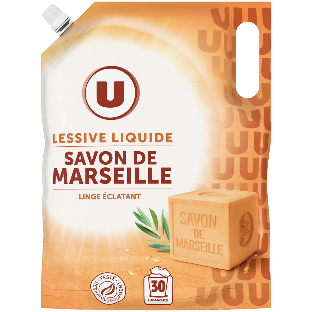 U Lessive liquide éco-recharge savon de marseille 30 lavage 1,5 litres