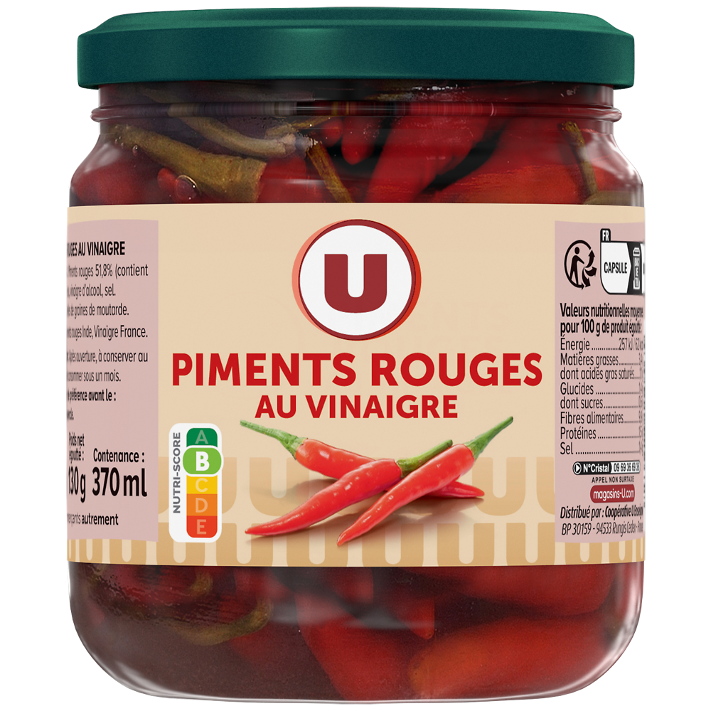 U Piments rouges au vinaigre bocal 27cl 130g