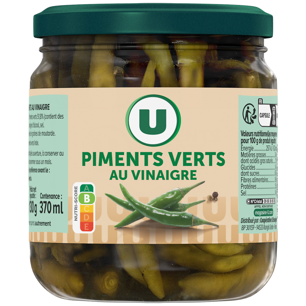 U Piments verts au vinaigre bocal 37cl 130g