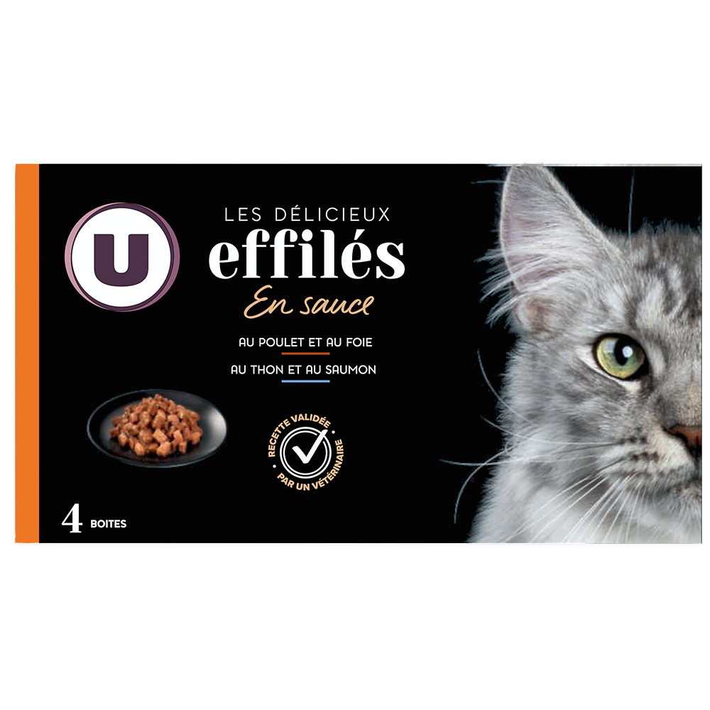 U Sachets fraîcheur pour chat Les délicieux effilés en sauce viandes etpoissons - 4x85g