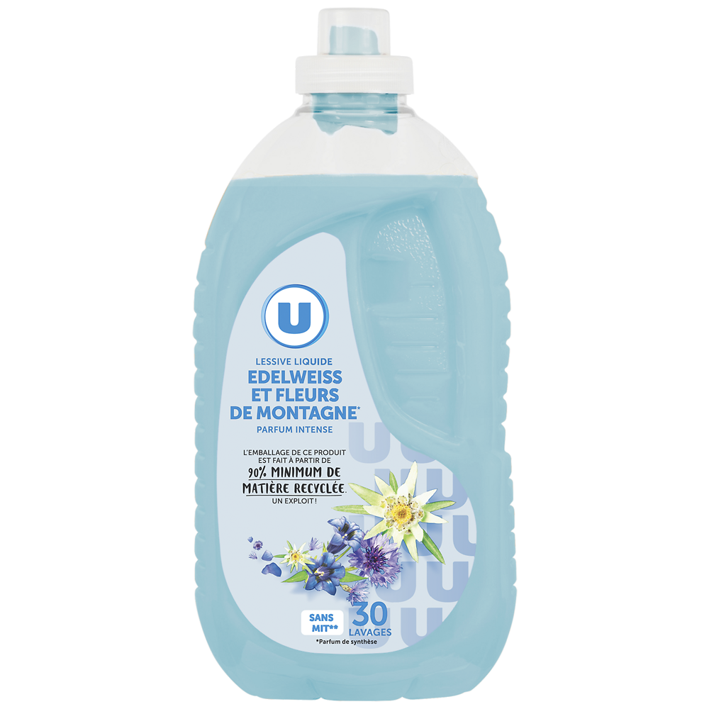 U Lessive liquide parfum edelweiss&fleurs de montagne 30 lavages 1,5litres