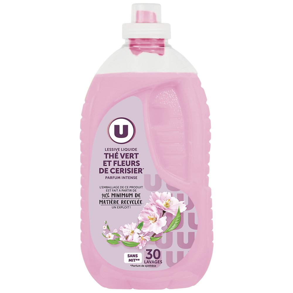 U Lessive liquide parfum thé vert&fleurs de cerisier  30 lavages 1,5L