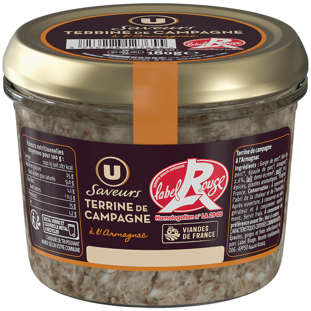 U SAVEURS Terrine de campagne à l'armagnac  180g