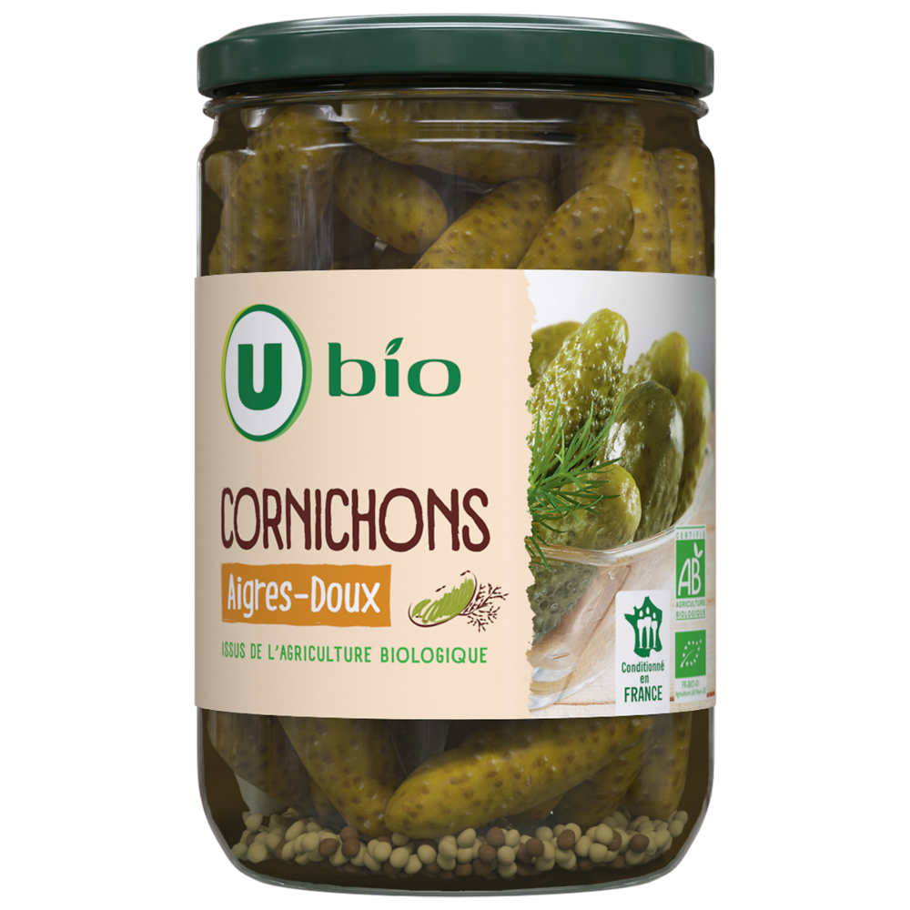 U BIO Cornichons bio aigre doux - Bocal 360g