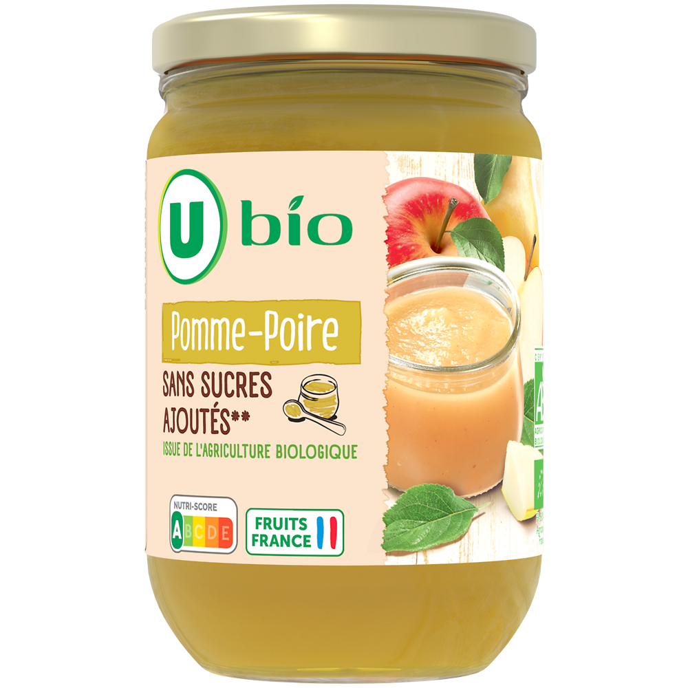 U BIO Purée pomme poire sans sucres ajoutés  625g