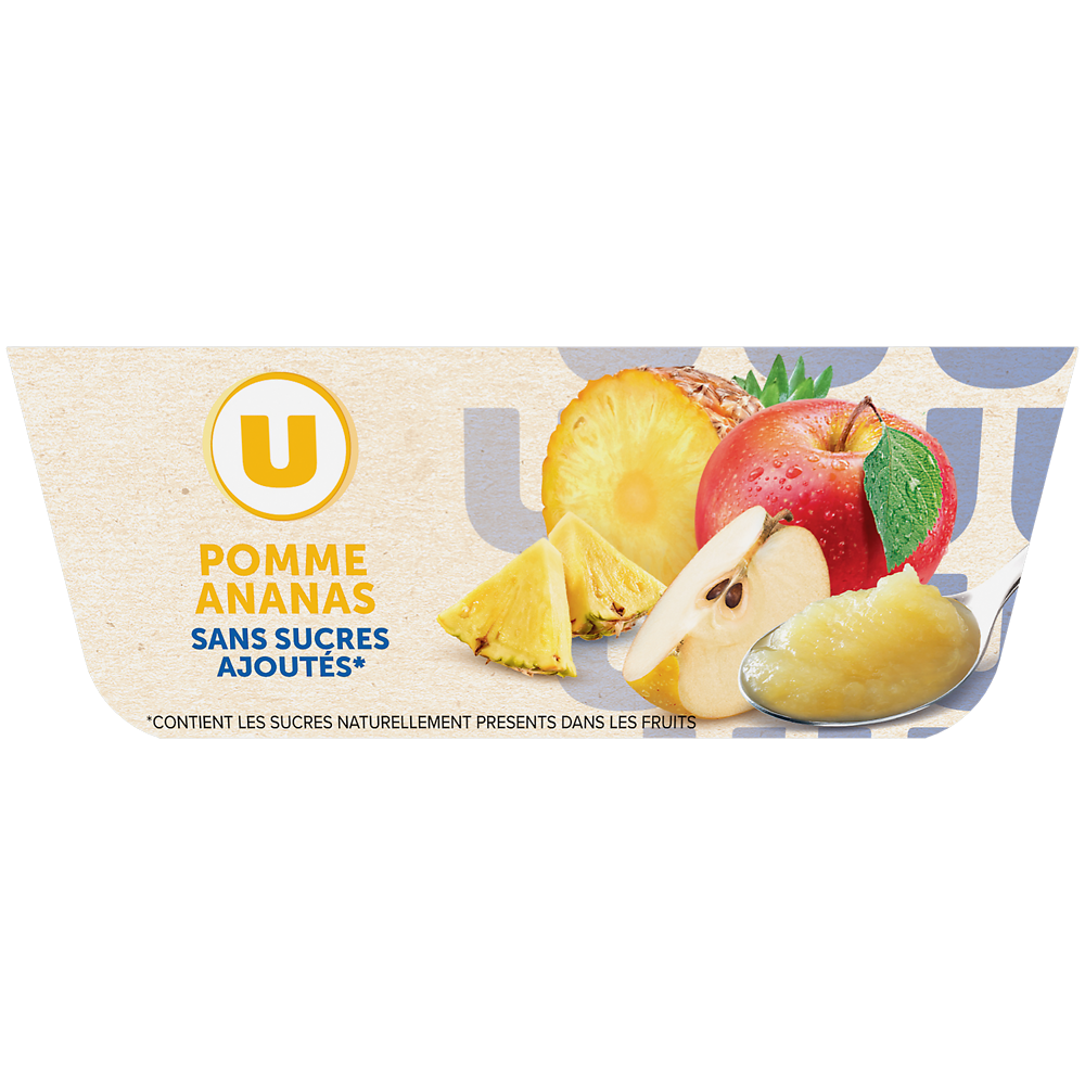 U Dessert fruitier coupelle pomme ananas sans sucre ajouté 4x100g