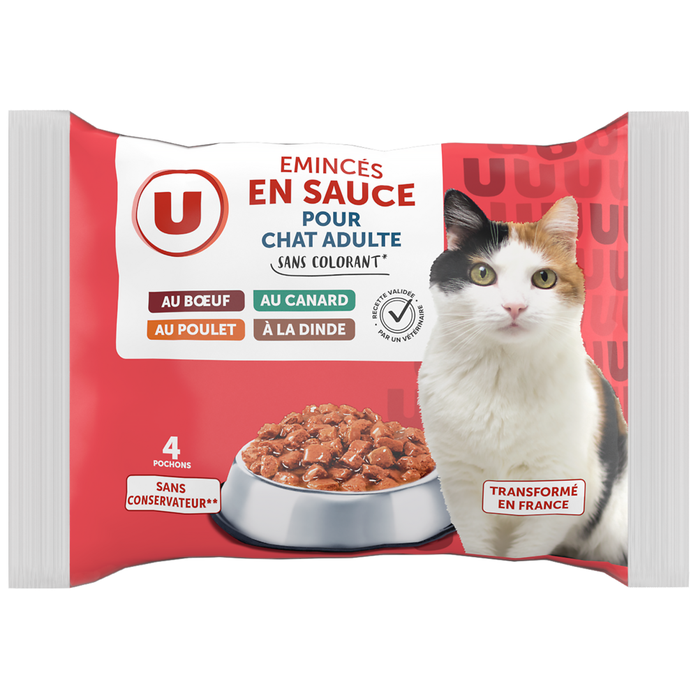 U Sachets fraicheur pour chat Emincée en sauce viandes 4x100g