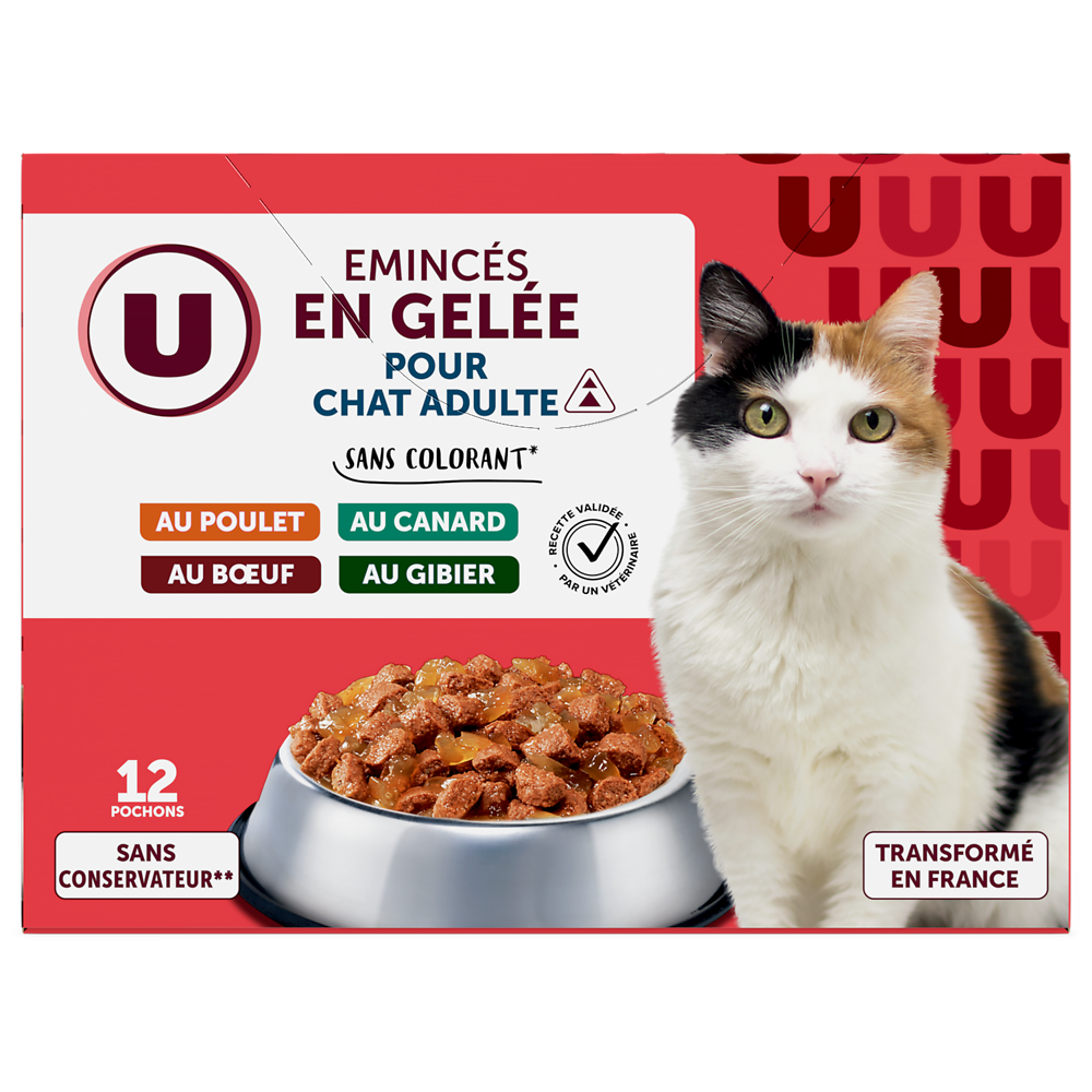 U Sachets fraicheur pour chat Emincés en gelée viandes 12x100g