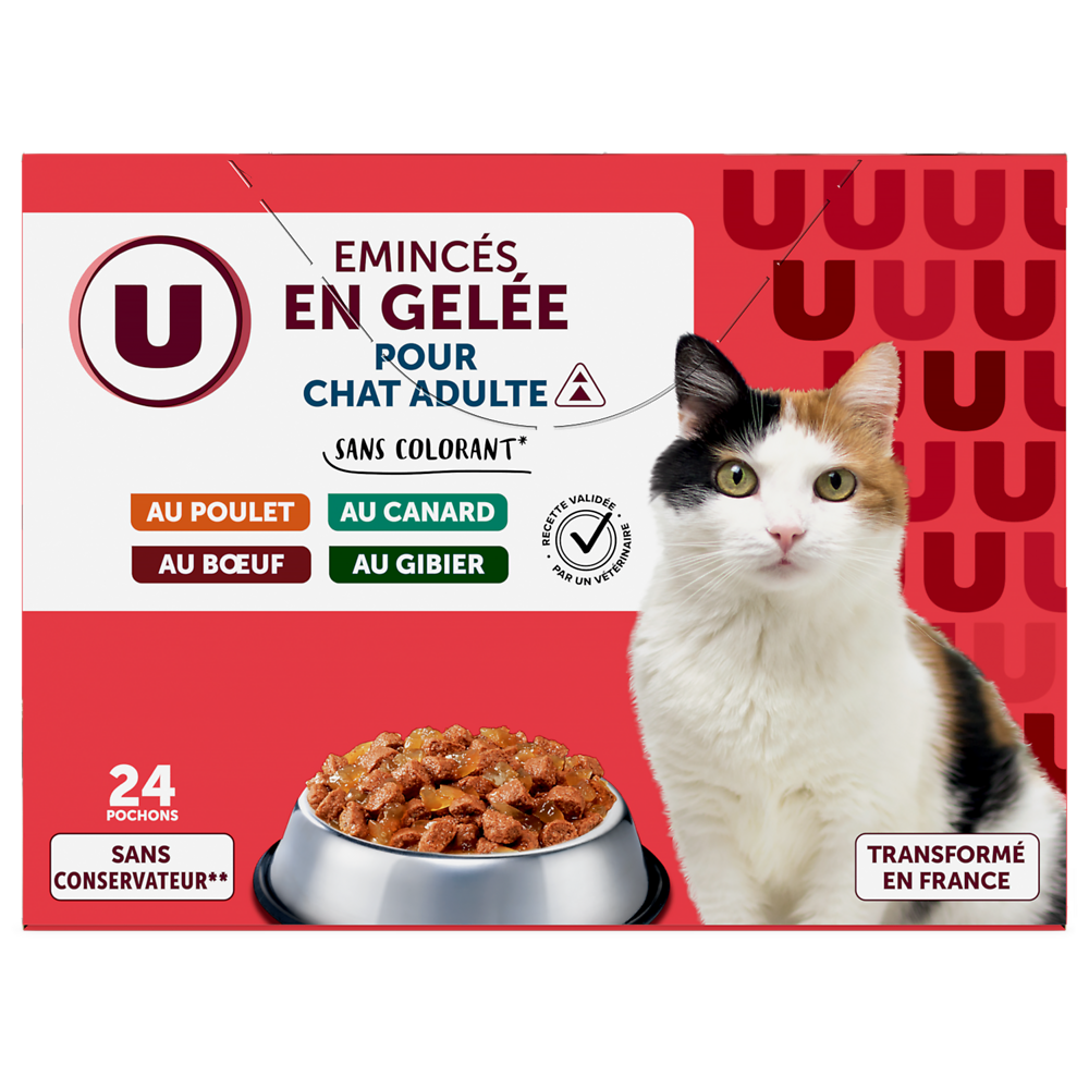 U Sachets fraicheur pour chat Emincés en gelée viandes 24x100g