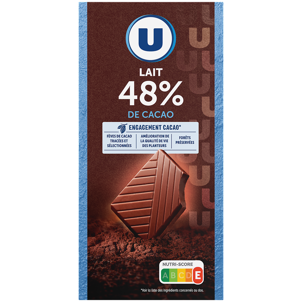 U Chocolat dégustation au lait 48%  Tablette de 100g