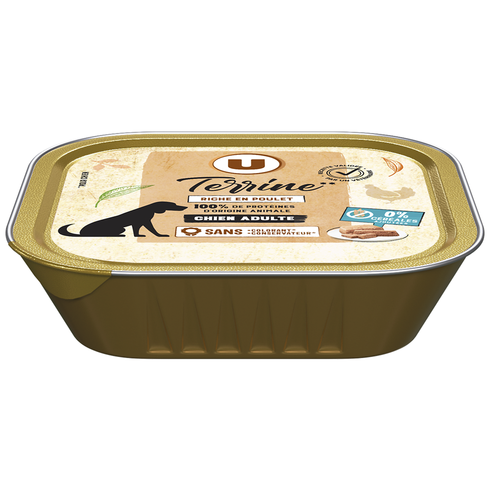 U Aliment pour chien Terrine sans céréales riche en poulet  150G