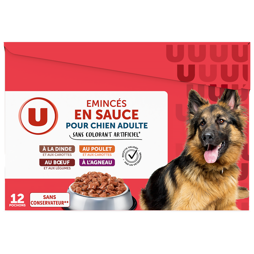 U Sachets fraicheur pour chien adulte Emincés en sauce, 12x100g