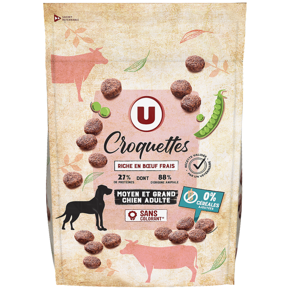 U Croquettes sans céréales riche en boeuf frais pour chien  3kg