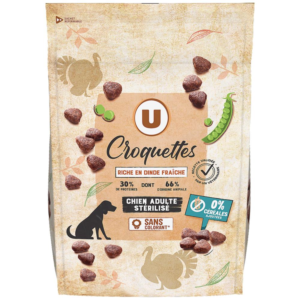 U Croquettes sans céréales riche en dinde fraiche pour chien stérile 3kg