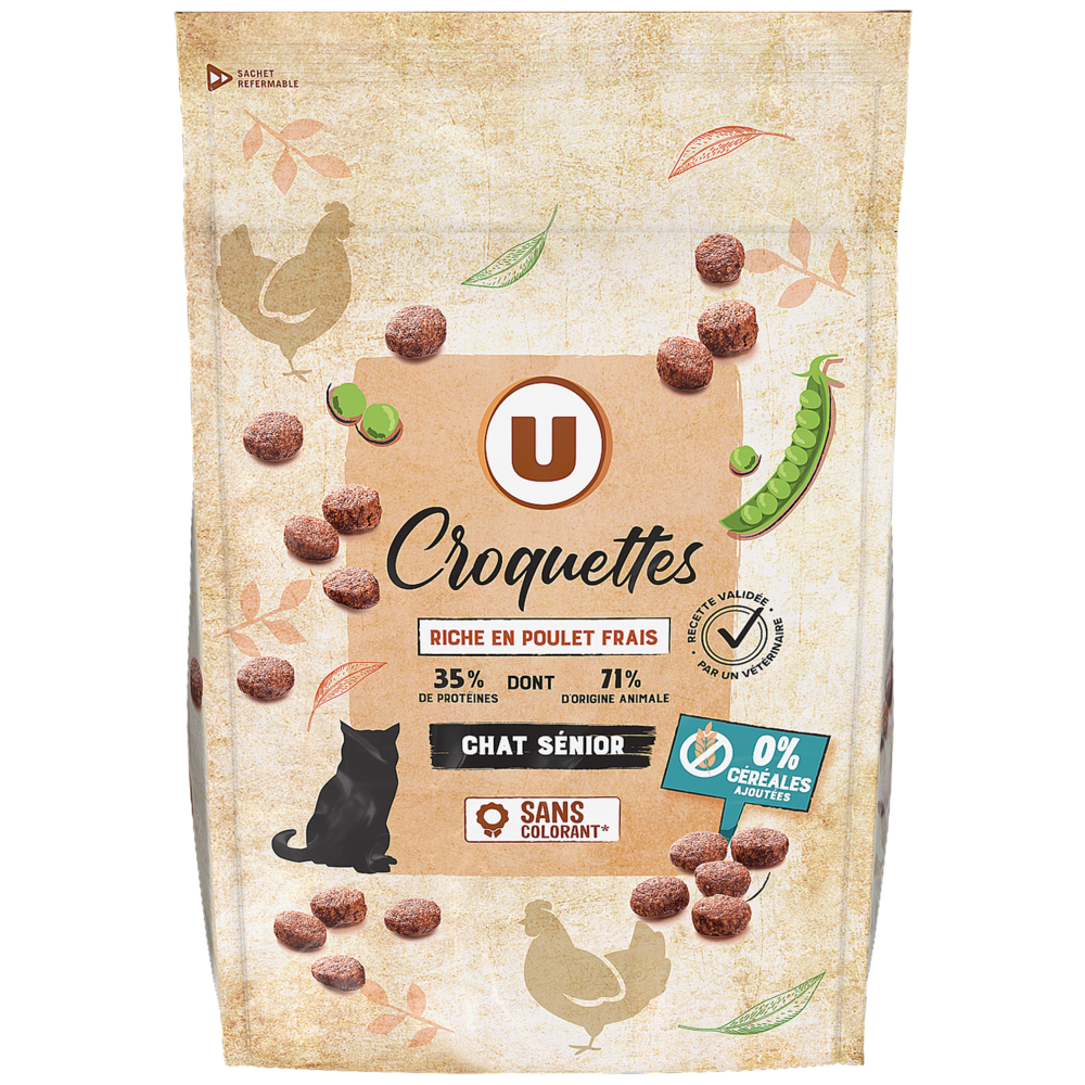 U Croquettes sans céréales riches en poulet frais pour chat sénior  1,5kg