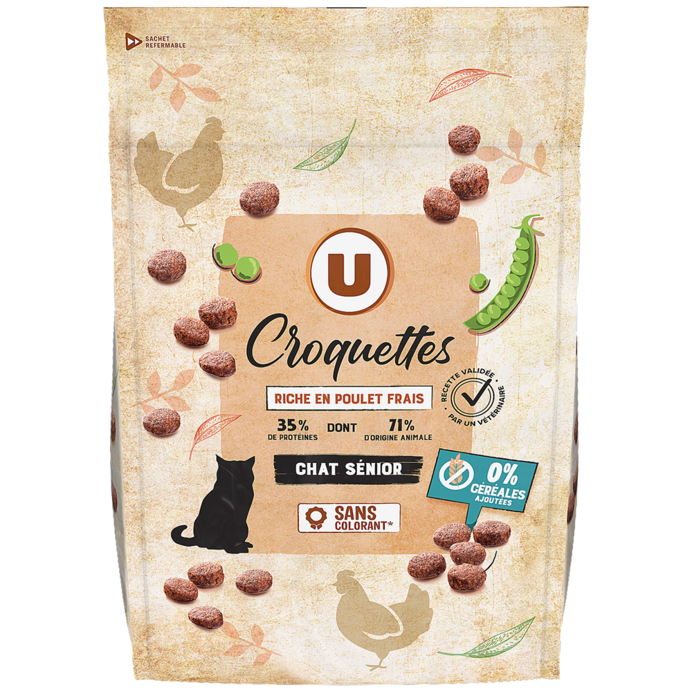 U Croquettes pour chat senior, sans céréales, riches en poulet  3kg