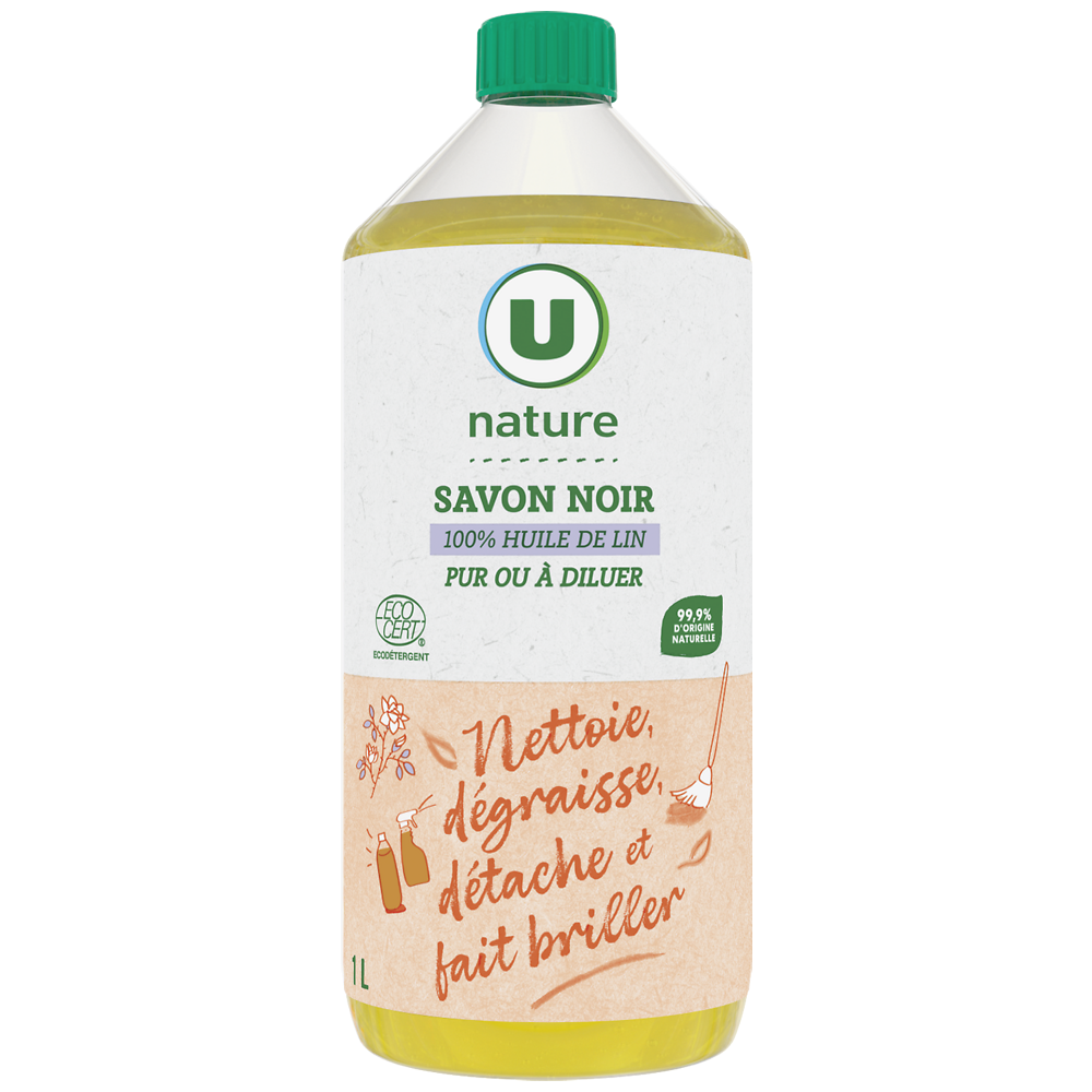 U NATURE Savon noir à l'huile de lin flacon 1L