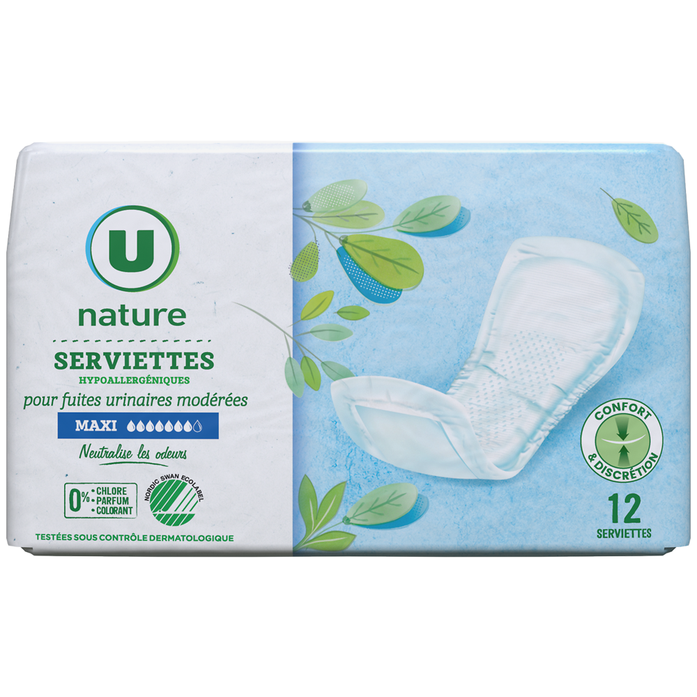 U NATURE Serviettes incontinence maxi x12