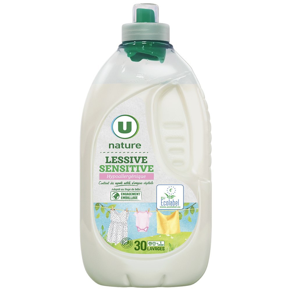 U NATURE Lessive liquide sensitive  30 lavages 1,5L