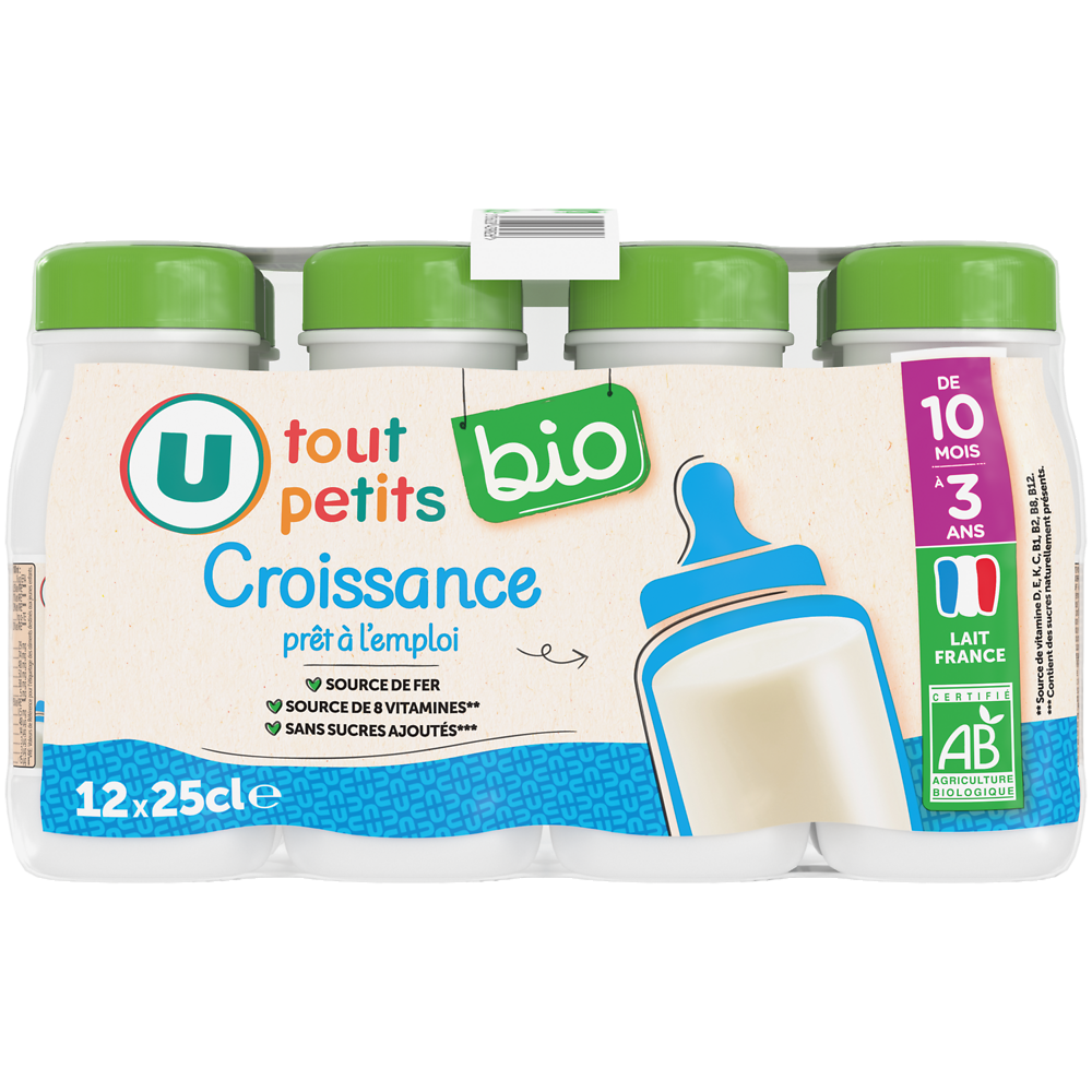 U TOUT PETITS BIO Lait de croissance DHA 10 mois à 3 ans 12x25cl