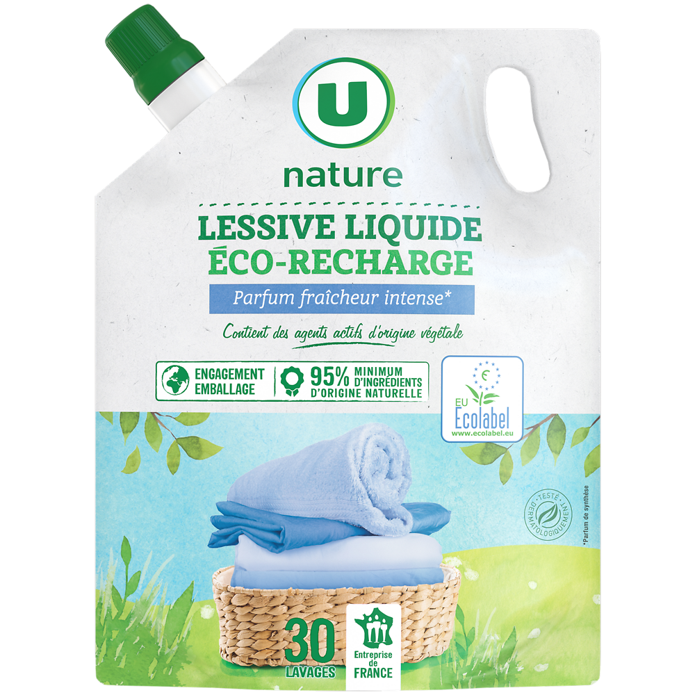 U NATURE Lessive liquide fraîcheur intense 30 lavages - Recharge 1,5L