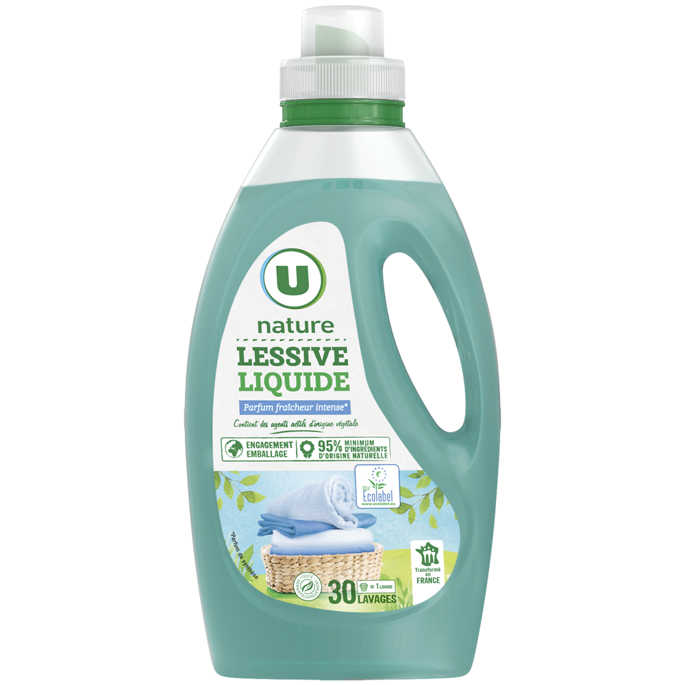 U NATURE Lessive liquide parfum fraîcheur intense 30 lavages 1,5litres