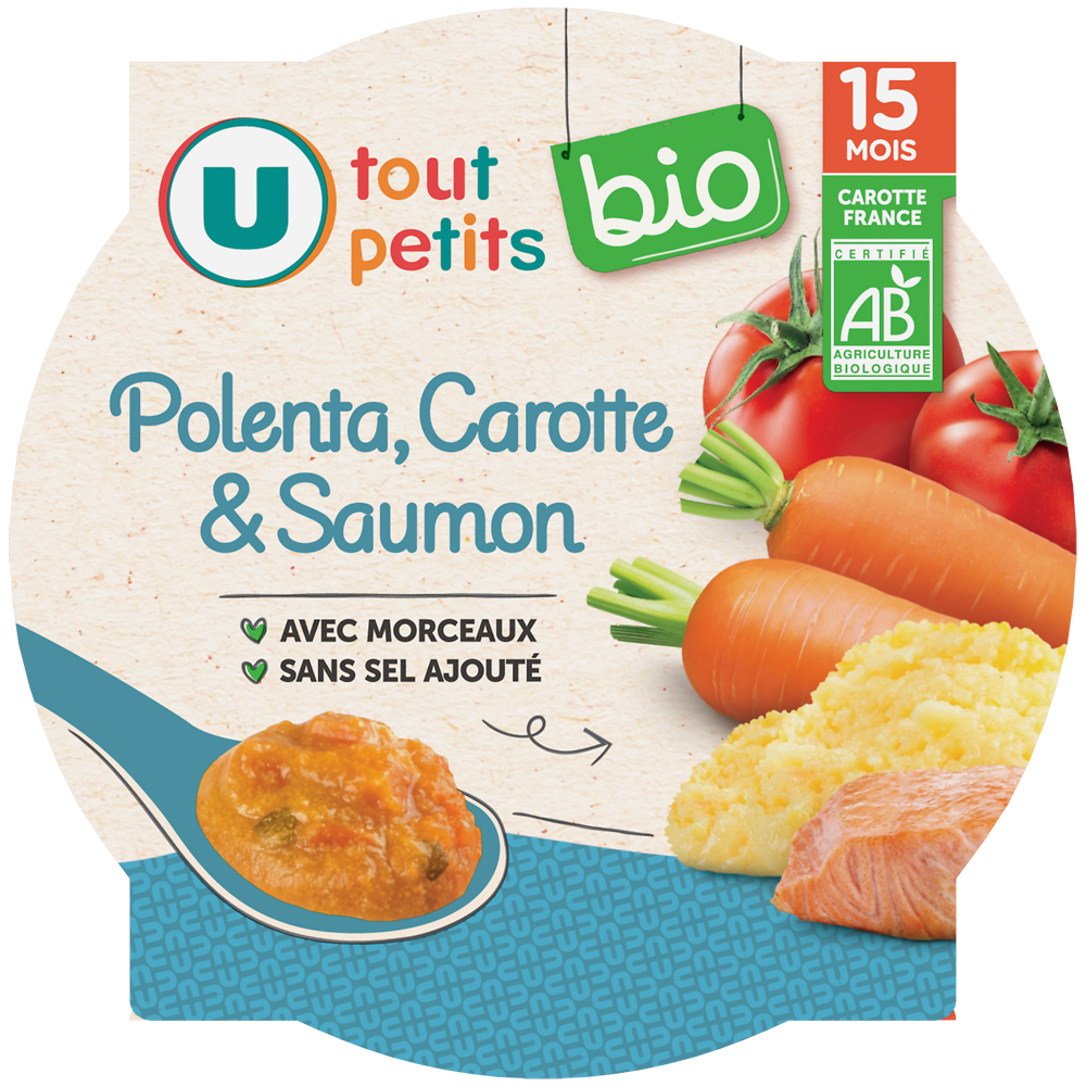 U TOUT PETITS BIO Plat bébé assiette polenta et saumon 15 mois 250g